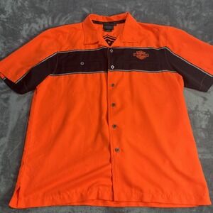 Harley Davidson Polo Shirt Mens Large Bar & Shield Vintage Bright Orange Patch
